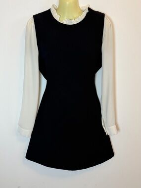 Classic Black and Cream Ruffle Collar A-Line Dress